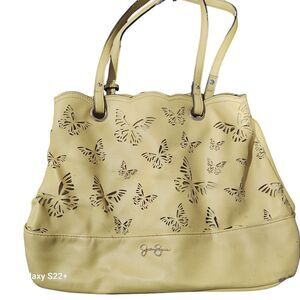 Jessica Simpson Butterfly Laser Cutout Tote Bag Boho Fairy Whimsy Yellow Leather